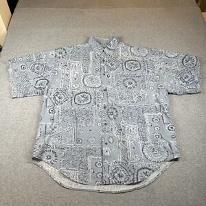 Vintage Bugle Boy Company Shirt Mens XL Blue Abstract Bandana Print NOTE